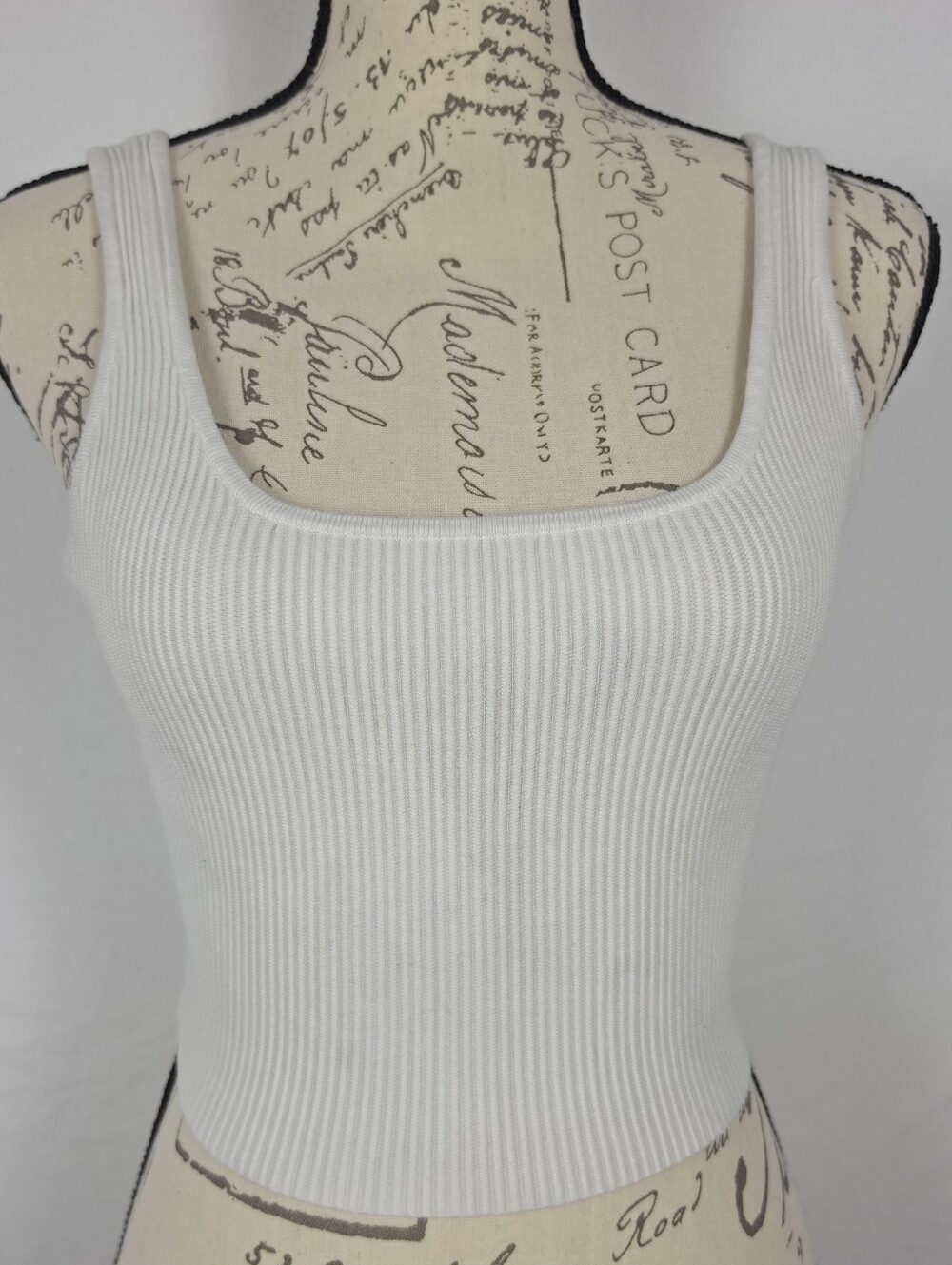 House of Harlow 1960 White Ribbed Knit Square Neck Crop Tank Top - Medium